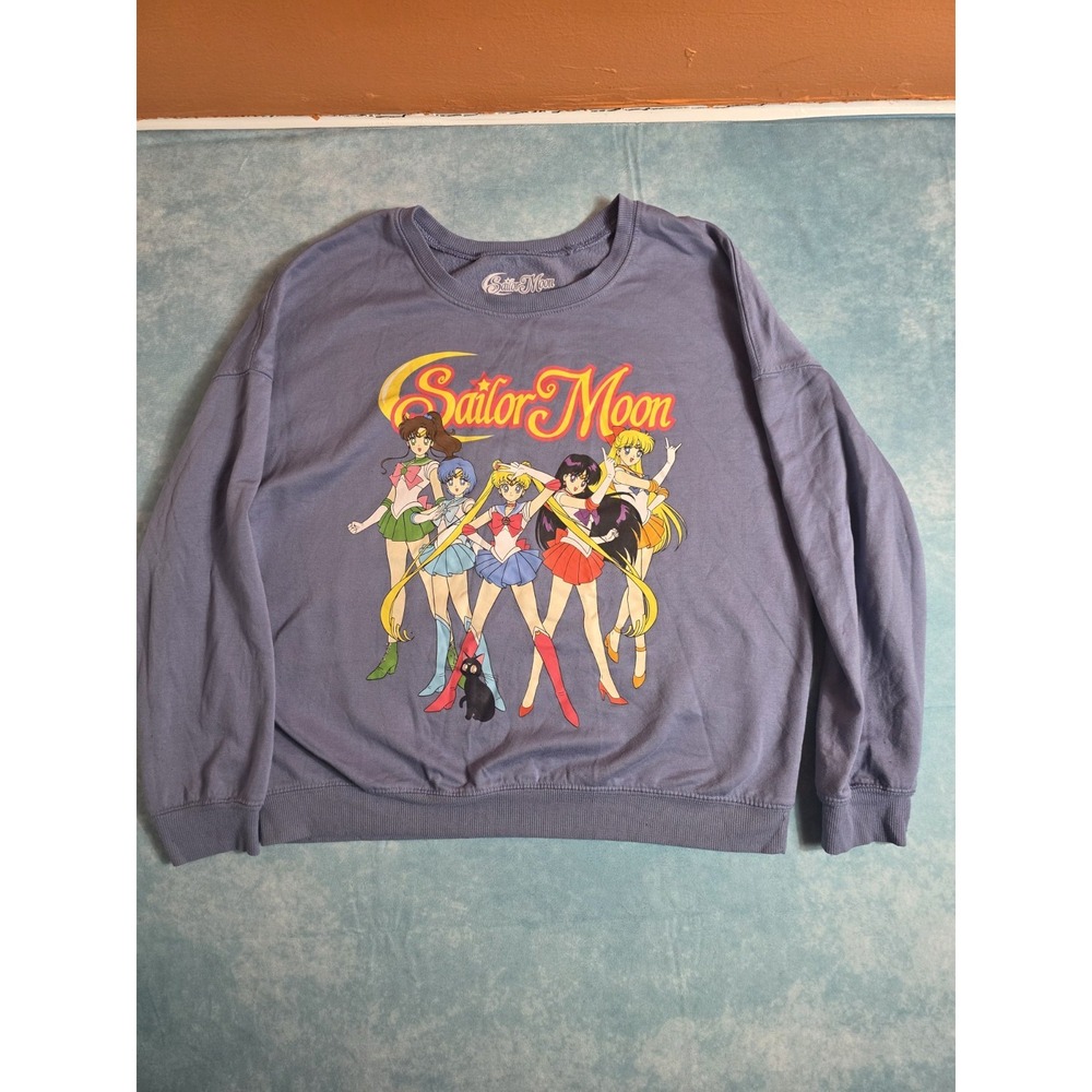 Sailor Moon Blue Graphic Fleece Crewneck Pullover Sweatshirt Medium